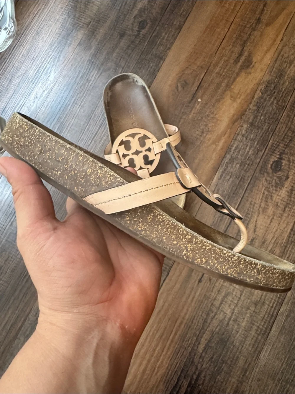 Tory Burch Pale Pink Leather Logo Thong Sandals